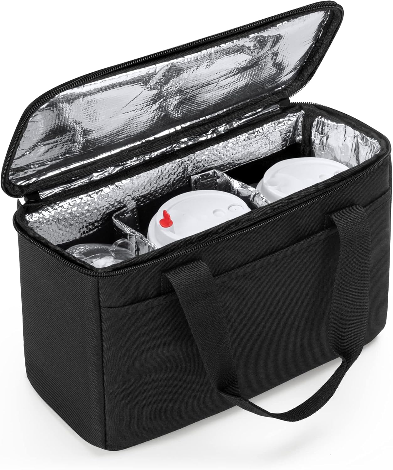 Reusable 3-Cup Drink Carrier for Delivery Insulated Drink Caddy,Grey | Beverages Carrier Tote with Adjustable Dividers for Take Out, Outdoors