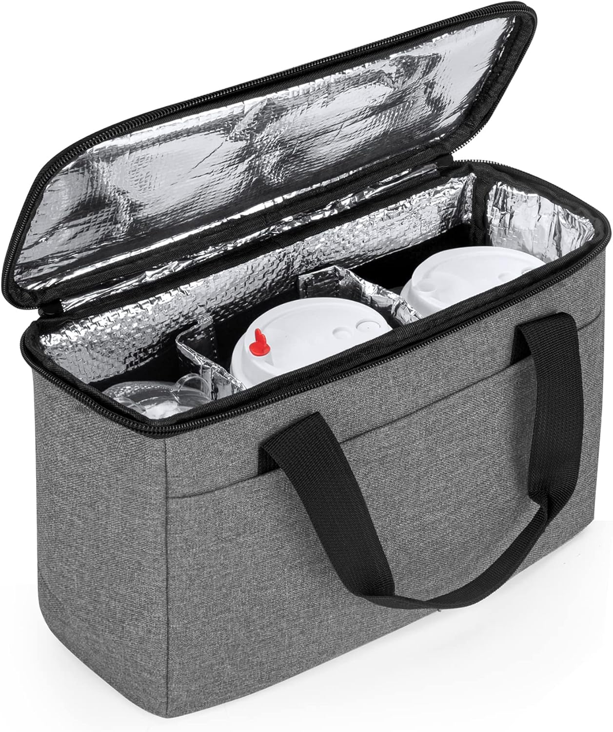 Reusable 3-Cup Drink Carrier for Delivery Insulated Drink Caddy,Grey | Beverages Carrier Tote with Adjustable Dividers for Take Out, Outdoors