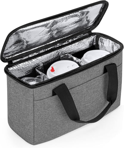 Reusable 3-Cup Drink Carrier for Delivery Insulated Drink Caddy,Grey | Beverages Carrier Tote with Adjustable Dividers for Take Out, Outdoors