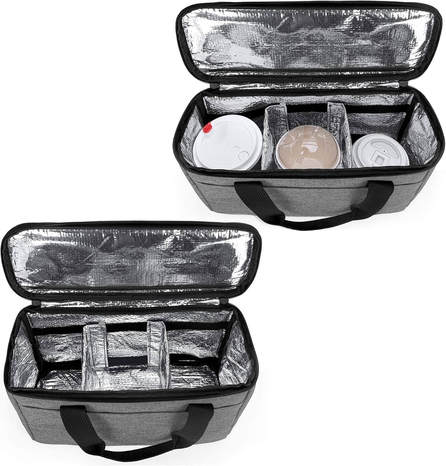 Reusable 3-Cup Drink Carrier for Delivery Insulated Drink Caddy,Grey | Beverages Carrier Tote with Adjustable Dividers for Take Out, Outdoors