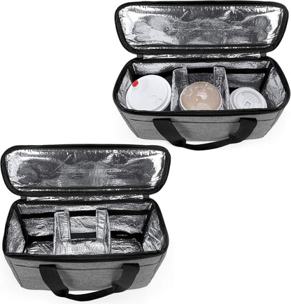 Reusable 3-Cup Drink Carrier for Delivery Insulated Drink Caddy,Grey | Beverages Carrier Tote with Adjustable Dividers for Take Out, Outdoors
