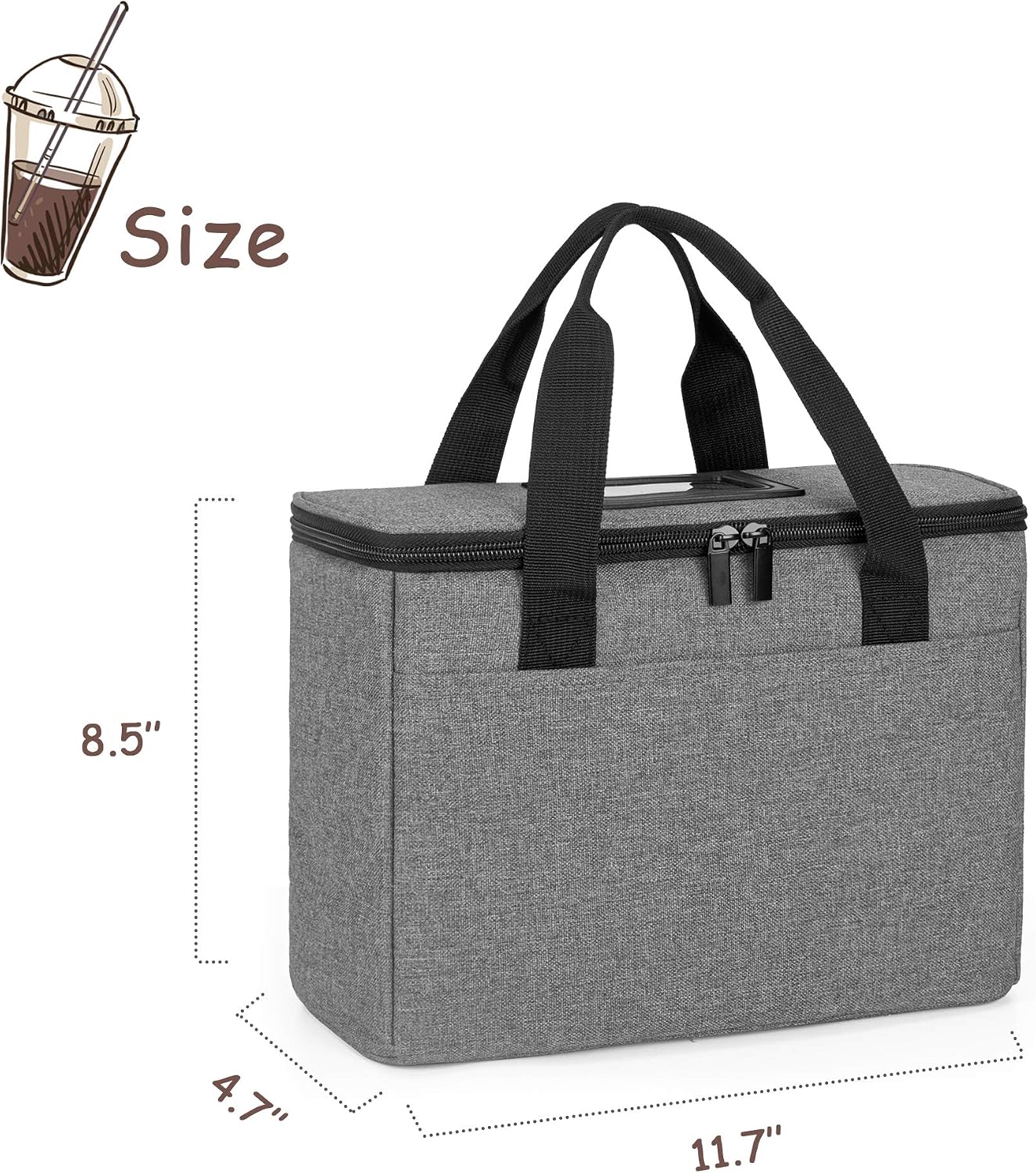 Reusable 3-Cup Drink Carrier for Delivery Insulated Drink Caddy,Grey | Beverages Carrier Tote with Adjustable Dividers for Take Out, Outdoors