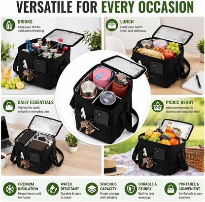 Insulated Drink Carrier Bag with Handle- 4 Cup Adjustable Beverage Holder for Coffee,Boba Tea& Soda- Reusable Delivery Bag for Small, Medium & Large Cups- Foldable Drink Transport Carrier.