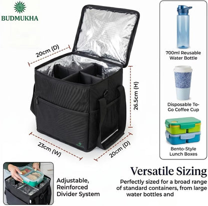 Insulated Drink Carrier Bag with Handle- 4 Cup Adjustable Beverage Holder for Coffee,Boba Tea& Soda- Reusable Delivery Bag for Small, Medium & Large Cups- Foldable Drink Transport Carrier.