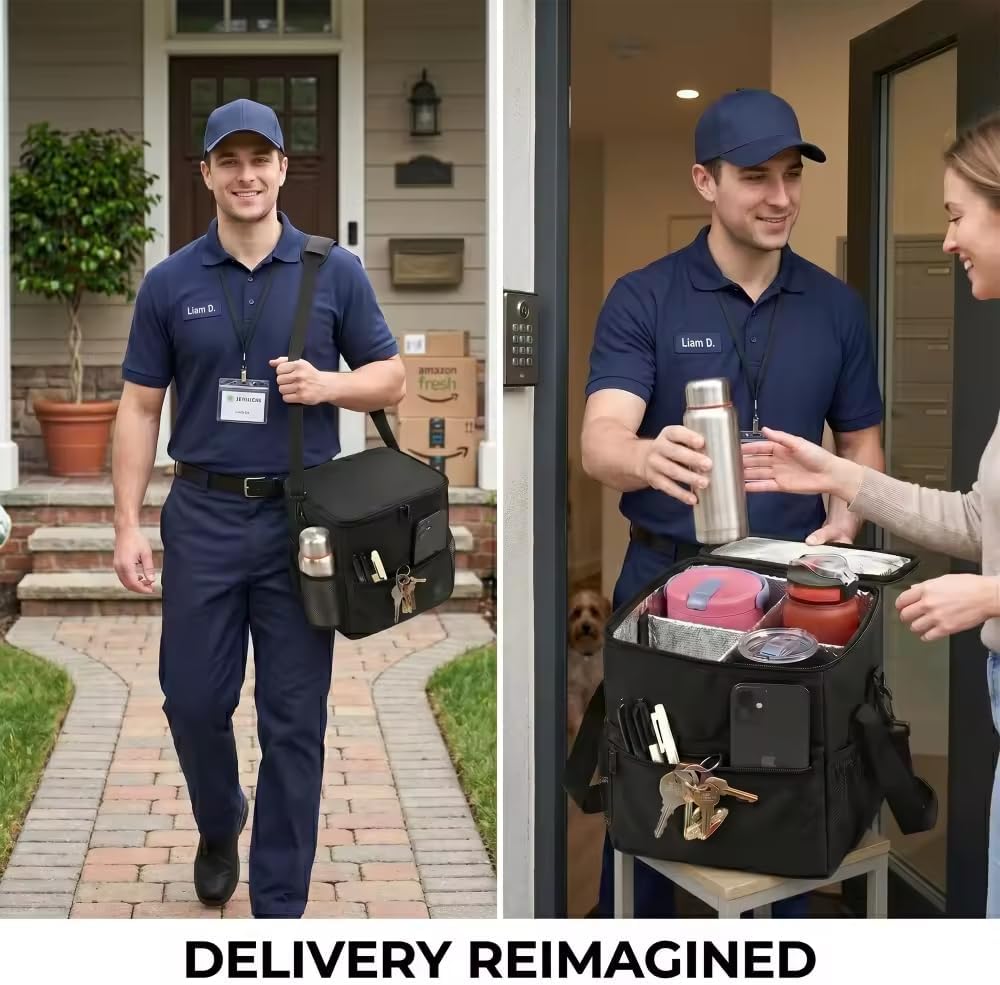 Insulated Drink Carrier Bag with Handle- 4 Cup Adjustable Beverage Holder for Coffee,Boba Tea& Soda- Reusable Delivery Bag for Small, Medium & Large Cups- Foldable Drink Transport Carrier.