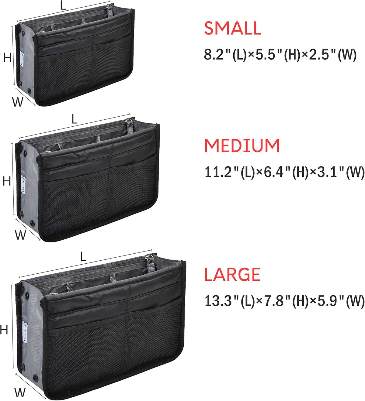 Purse Organizer Insert for Handbags Bag Organizers Inside Tote Pocketbook Women Nurse Nylon 13 Pockets Black Small