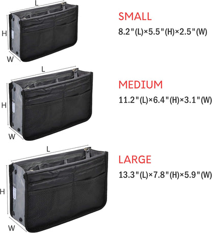 Purse Organizer Insert for Handbags Bag Organizers Inside Tote Pocketbook Women Nurse Nylon 13 Pockets Black Small