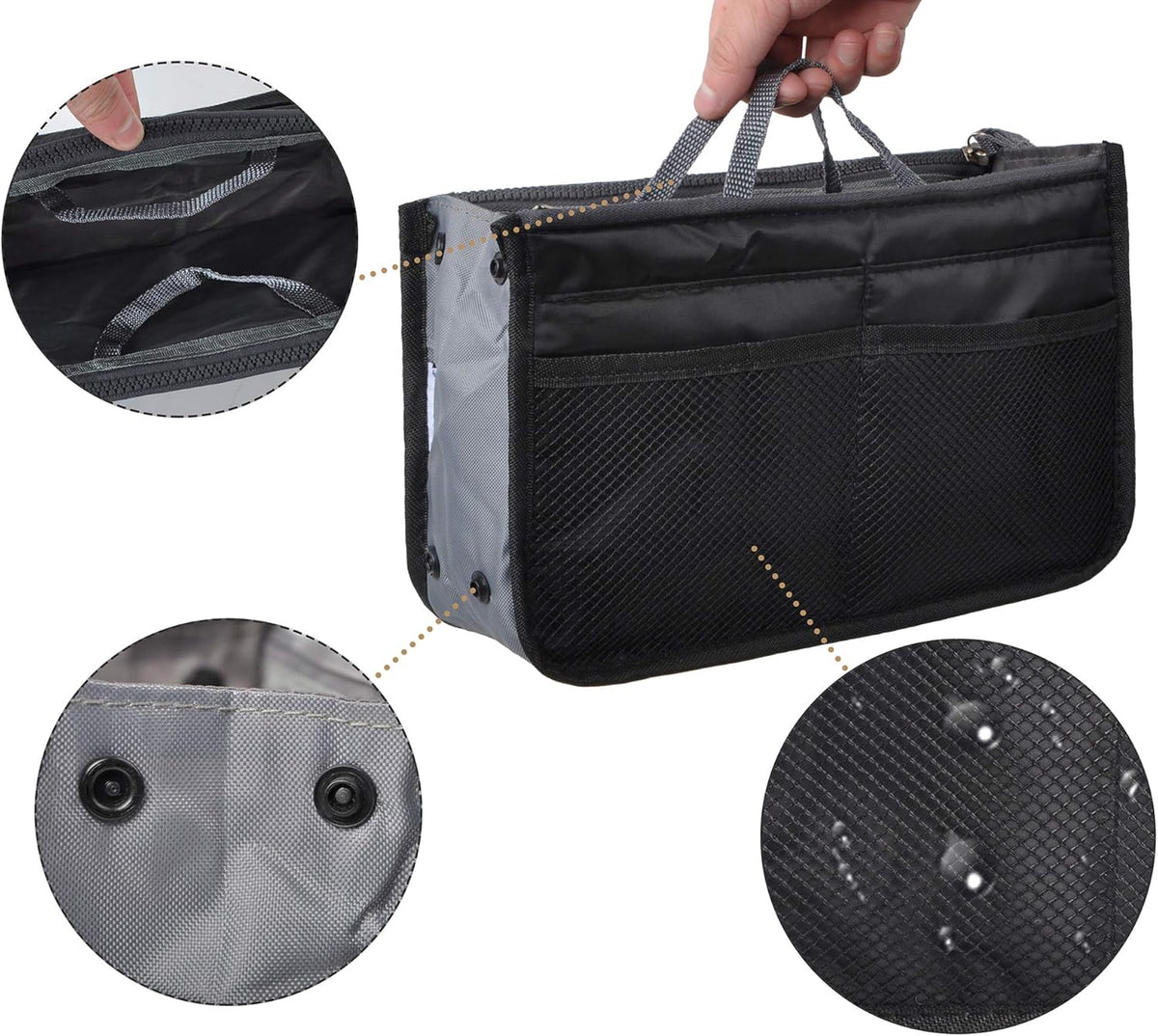 Purse Organizer Insert for Handbags Bag Organizers Inside Tote Pocketbook Women Nurse Nylon 13 Pockets Black Small
