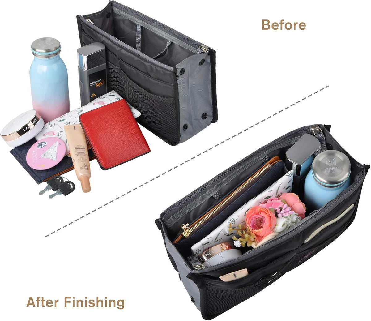 Purse Organizer Insert for Handbags Bag Organizers Inside Tote Pocketbook Women Nurse Nylon 13 Pockets Black Small