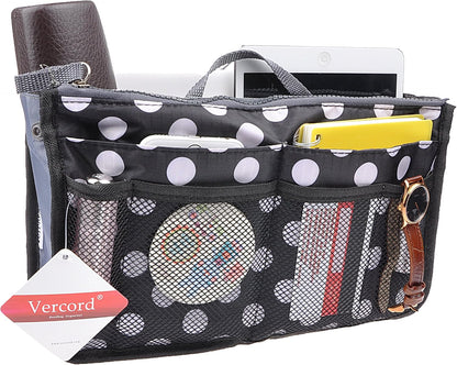 Purse Organizer Insert for Handbags Bag Organizers Inside Tote Pocketbook Women Nurse Nylon 13 Pockets Black Small
