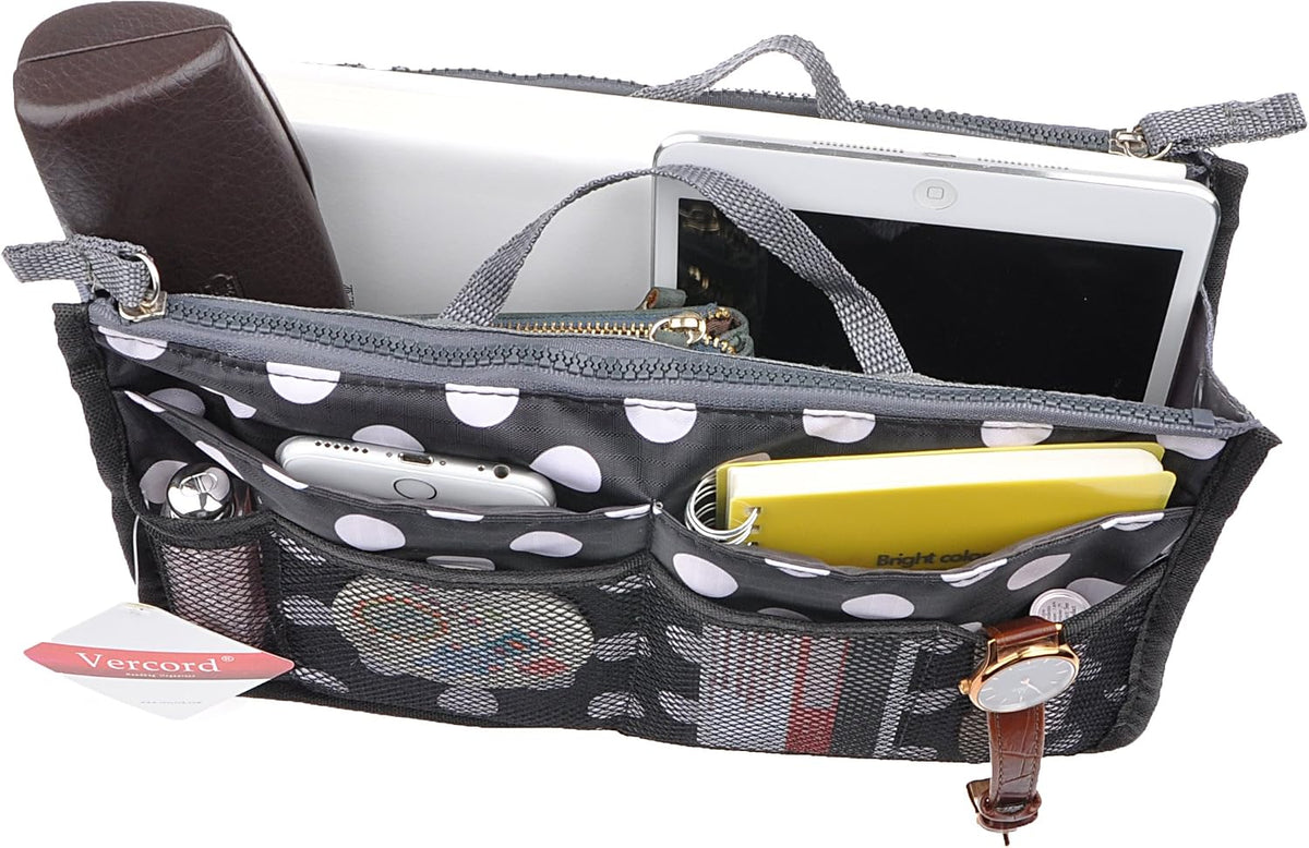 Purse Organizer Insert for Handbags Bag Organizers Inside Tote Pocketbook Women Nurse Nylon 13 Pockets Black Small