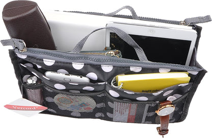 Purse Organizer Insert for Handbags Bag Organizers Inside Tote Pocketbook Women Nurse Nylon 13 Pockets Black Small