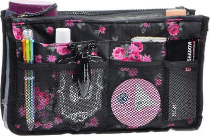 Purse Organizer Insert for Handbags Bag Organizers Inside Tote Pocketbook Women Nurse Nylon 13 Pockets Black Small