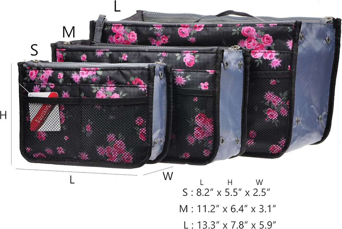 Purse Organizer Insert for Handbags Bag Organizers Inside Tote Pocketbook Women Nurse Nylon 13 Pockets Black Small