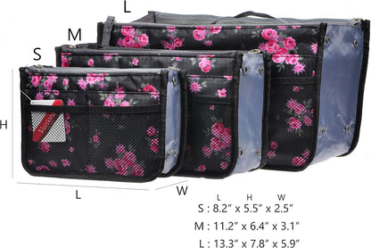 Purse Organizer Insert for Handbags Bag Organizers Inside Tote Pocketbook Women Nurse Nylon 13 Pockets Black Small