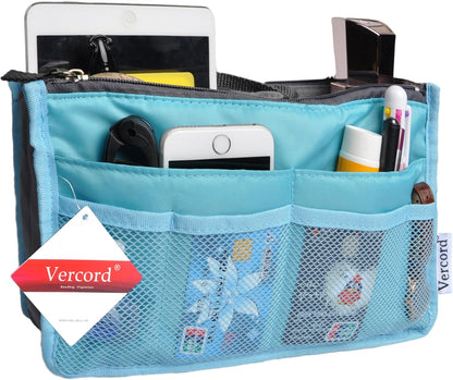 Purse Organizer Insert for Handbags Bag Organizers Inside Tote Pocketbook Women Nurse Nylon 13 Pockets Black Small