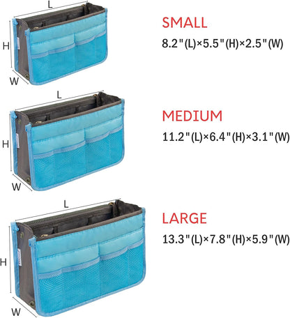 Purse Organizer Insert for Handbags Bag Organizers Inside Tote Pocketbook Women Nurse Nylon 13 Pockets Black Small