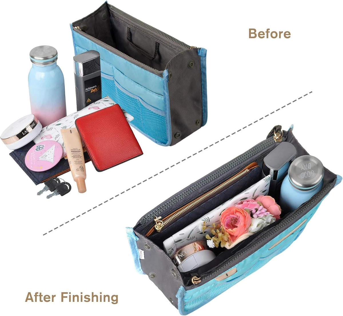 Purse Organizer Insert for Handbags Bag Organizers Inside Tote Pocketbook Women Nurse Nylon 13 Pockets Black Small