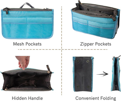 Purse Organizer Insert for Handbags Bag Organizers Inside Tote Pocketbook Women Nurse Nylon 13 Pockets Black Small