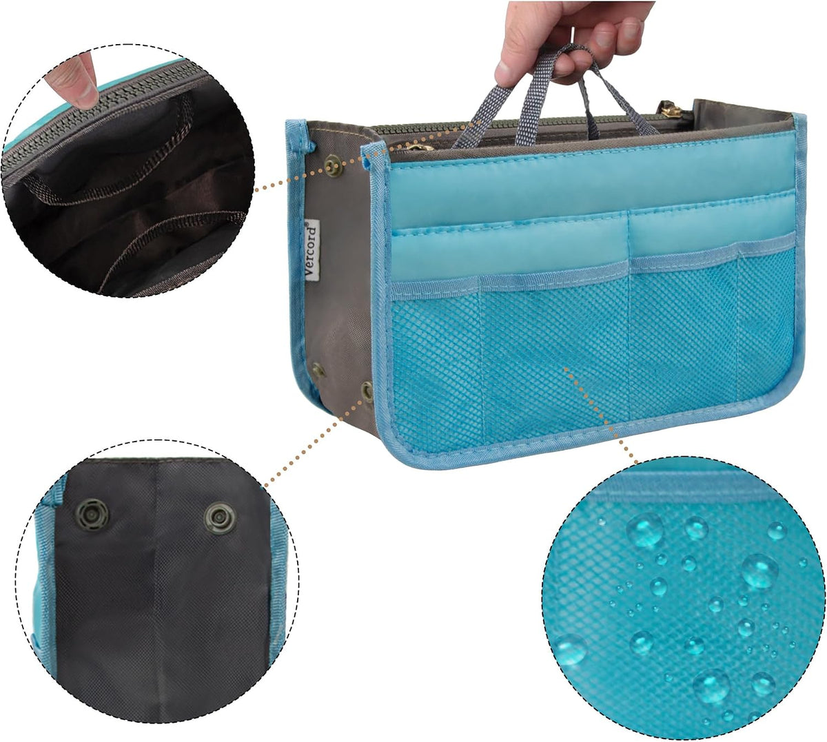 Purse Organizer Insert for Handbags Bag Organizers Inside Tote Pocketbook Women Nurse Nylon 13 Pockets Black Small