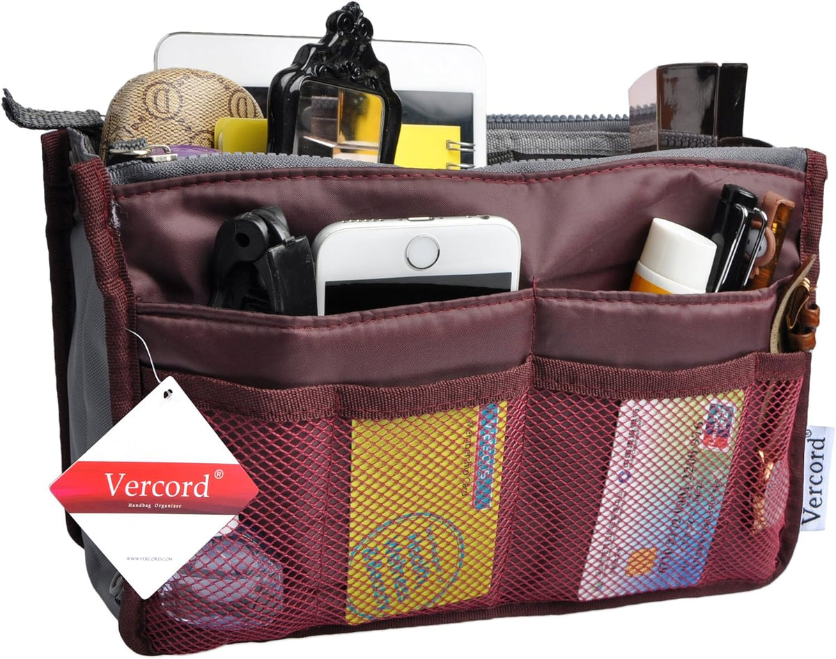 Purse Organizer Insert for Handbags Bag Organizers Inside Tote Pocketbook Women Nurse Nylon 13 Pockets Black Small