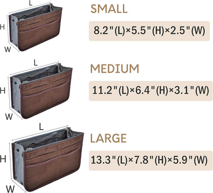 Purse Organizer Insert for Handbags Bag Organizers Inside Tote Pocketbook Women Nurse Nylon 13 Pockets Black Small