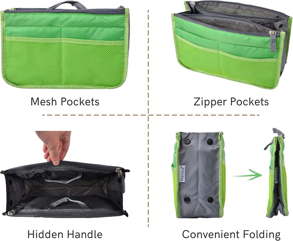 Purse Organizer Insert for Handbags Bag Organizers Inside Tote Pocketbook Women Nurse Nylon 13 Pockets Black Small