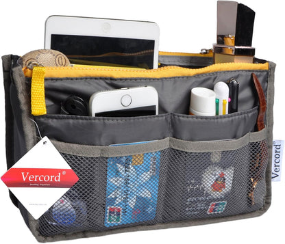 Purse Organizer Insert for Handbags Bag Organizers Inside Tote Pocketbook Women Nurse Nylon 13 Pockets Black Small