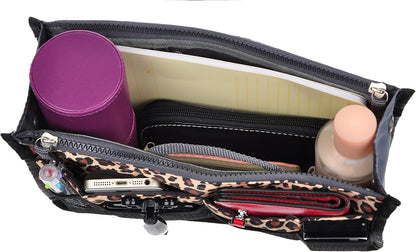 Purse Organizer Insert for Handbags Bag Organizers Inside Tote Pocketbook Women Nurse Nylon 13 Pockets Black Small
