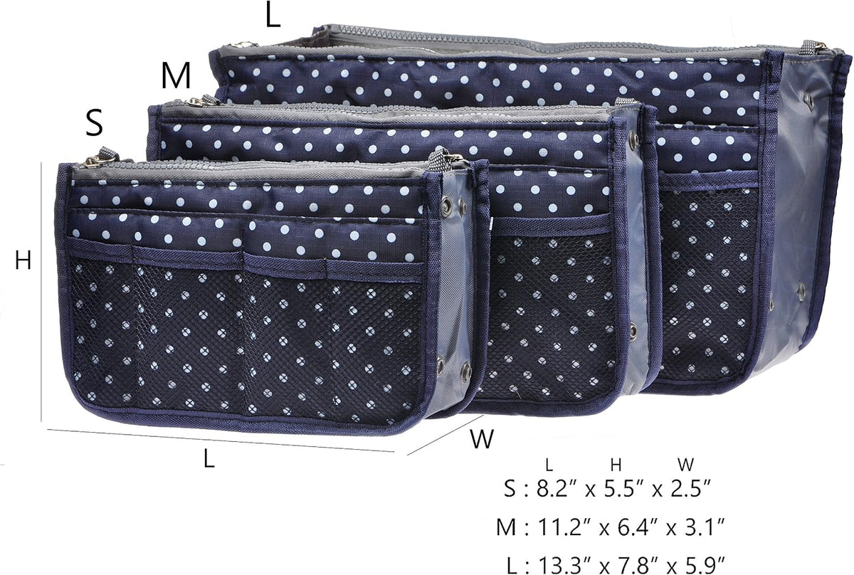 Purse Organizer Insert for Handbags Bag Organizers Inside Tote Pocketbook Women Nurse Nylon 13 Pockets Black Small