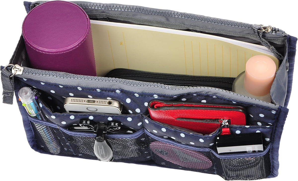Purse Organizer Insert for Handbags Bag Organizers Inside Tote Pocketbook Women Nurse Nylon 13 Pockets Black Small