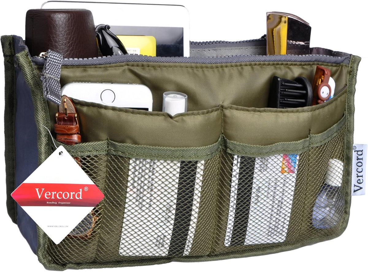 Purse Organizer Insert for Handbags Bag Organizers Inside Tote Pocketbook Women Nurse Nylon 13 Pockets Black Small
