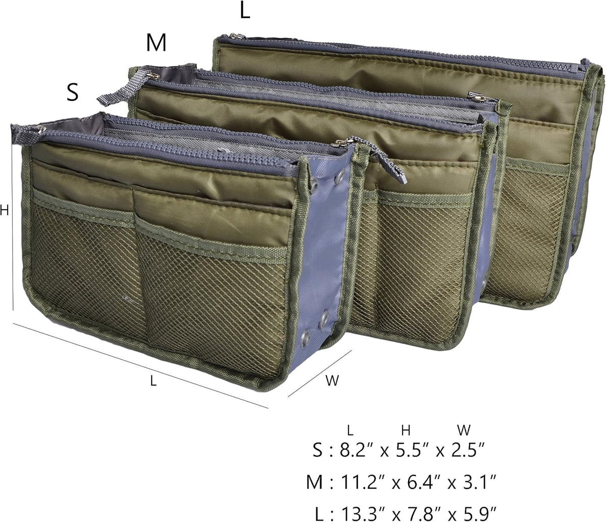 Purse Organizer Insert for Handbags Bag Organizers Inside Tote Pocketbook Women Nurse Nylon 13 Pockets Black Small