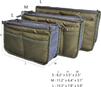 Purse Organizer Insert for Handbags Bag Organizers Inside Tote Pocketbook Women Nurse Nylon 13 Pockets Black Small