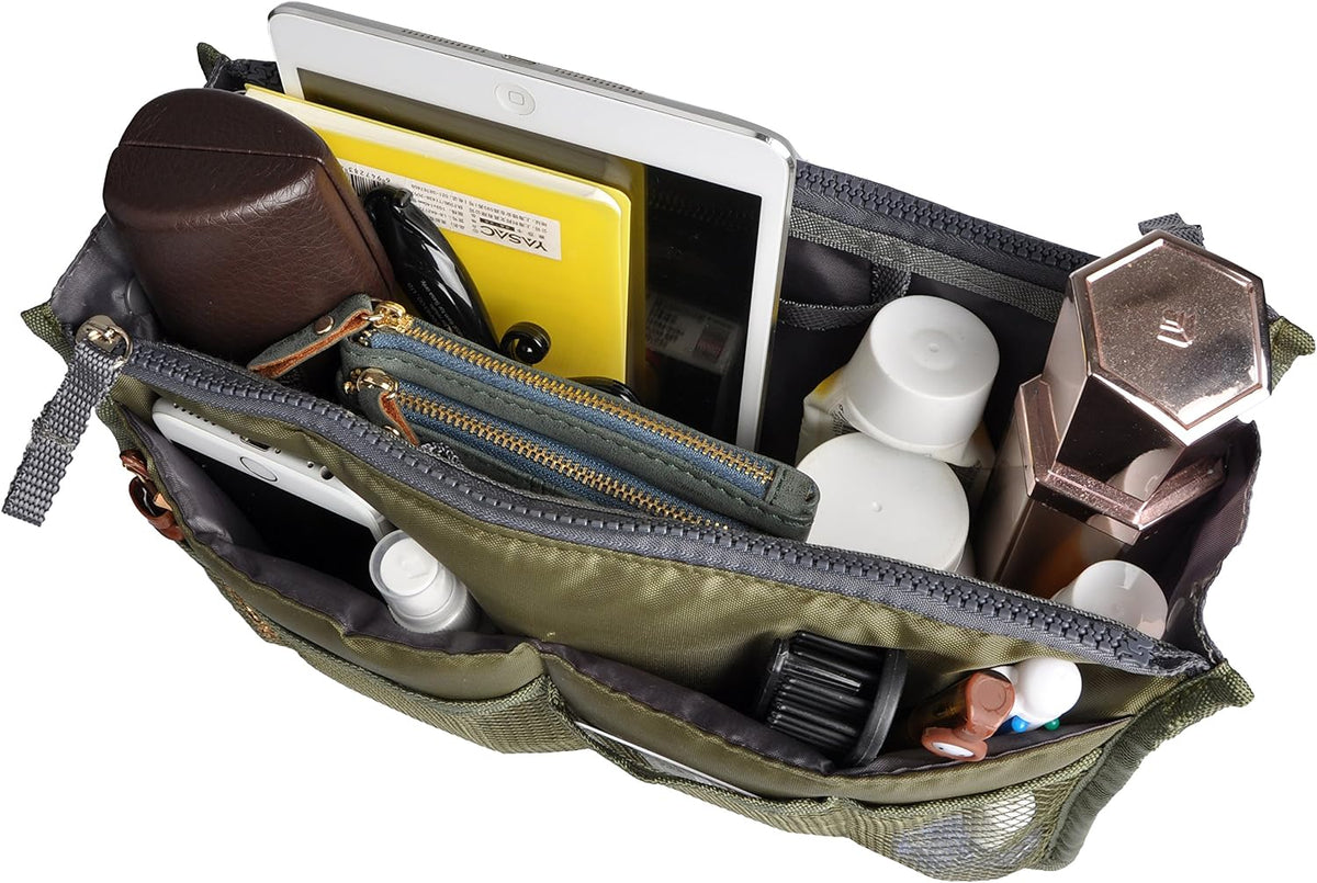 Purse Organizer Insert for Handbags Bag Organizers Inside Tote Pocketbook Women Nurse Nylon 13 Pockets Black Small