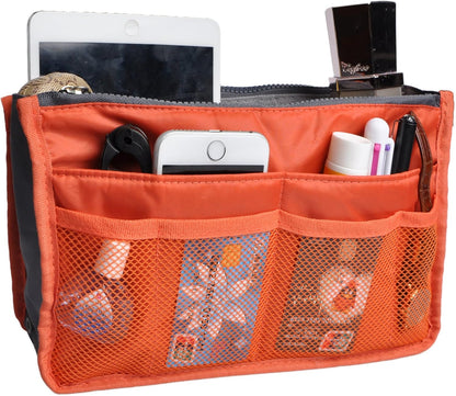 Purse Organizer Insert for Handbags Bag Organizers Inside Tote Pocketbook Women Nurse Nylon 13 Pockets Black Small
