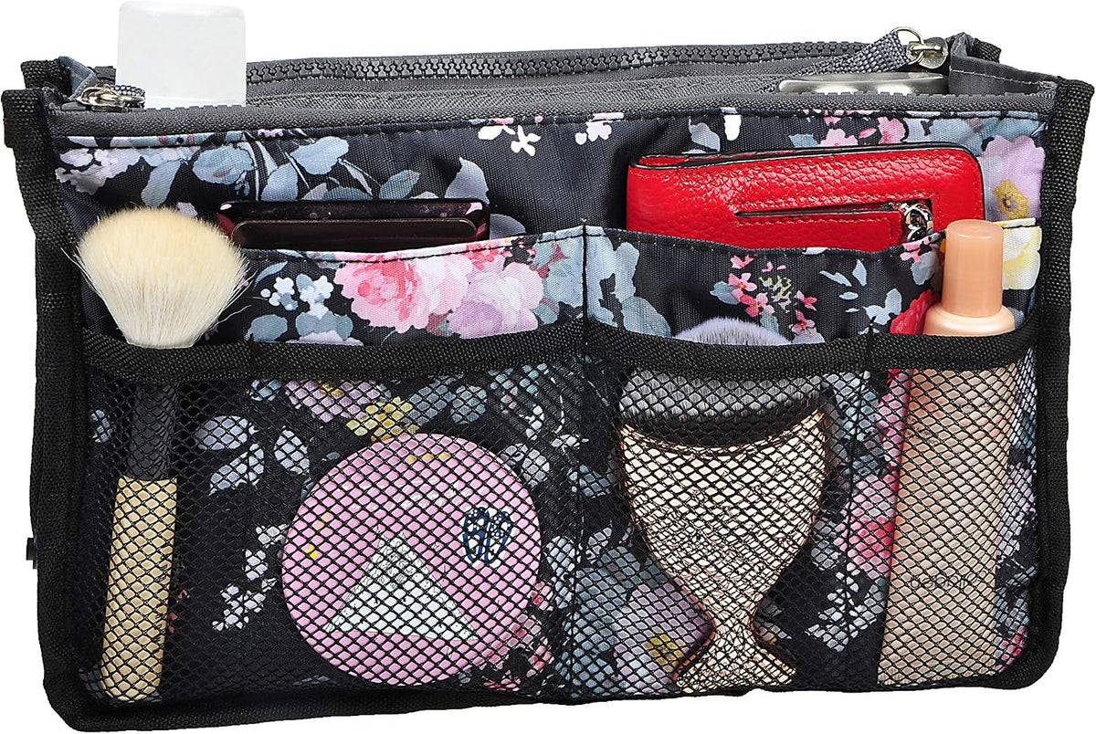 Purse Organizer Insert for Handbags Bag Organizers Inside Tote Pocketbook Women Nurse Nylon 13 Pockets Black Small