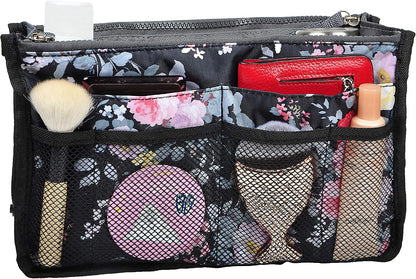 Purse Organizer Insert for Handbags Bag Organizers Inside Tote Pocketbook Women Nurse Nylon 13 Pockets Black Small