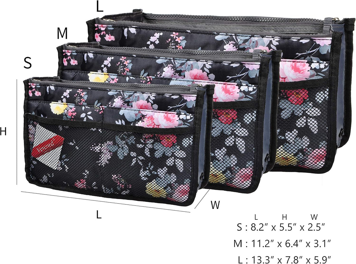 Purse Organizer Insert for Handbags Bag Organizers Inside Tote Pocketbook Women Nurse Nylon 13 Pockets Black Small