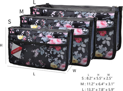 Purse Organizer Insert for Handbags Bag Organizers Inside Tote Pocketbook Women Nurse Nylon 13 Pockets Black Small