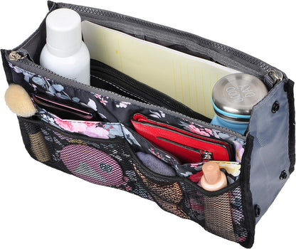 Purse Organizer Insert for Handbags Bag Organizers Inside Tote Pocketbook Women Nurse Nylon 13 Pockets Black Small