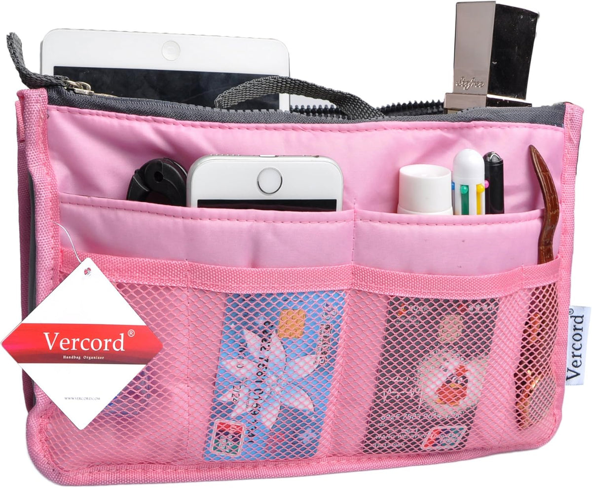 Purse Organizer Insert for Handbags Bag Organizers Inside Tote Pocketbook Women Nurse Nylon 13 Pockets Black Small