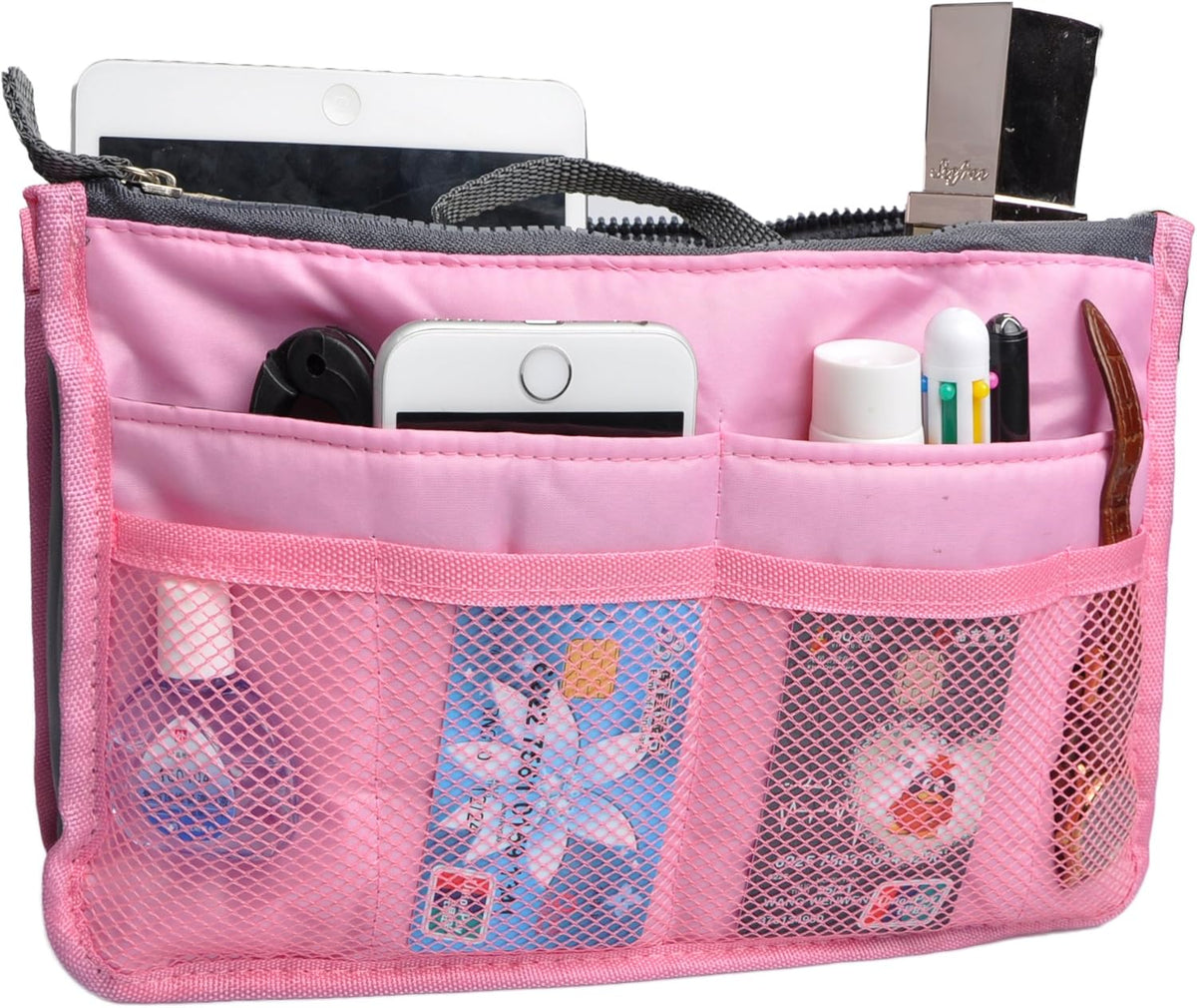 Purse Organizer Insert for Handbags Bag Organizers Inside Tote Pocketbook Women Nurse Nylon 13 Pockets Black Small