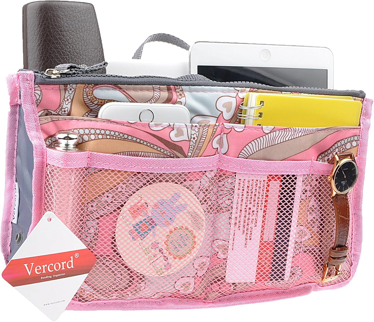 Purse Organizer Insert for Handbags Bag Organizers Inside Tote Pocketbook Women Nurse Nylon 13 Pockets Black Small