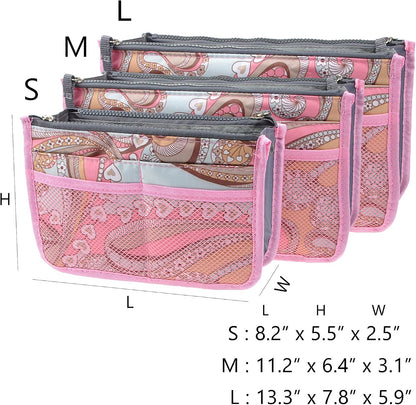 Purse Organizer Insert for Handbags Bag Organizers Inside Tote Pocketbook Women Nurse Nylon 13 Pockets Black Small