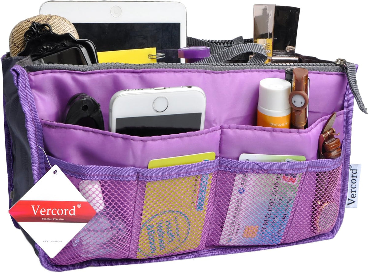 Purse Organizer Insert for Handbags Bag Organizers Inside Tote Pocketbook Women Nurse Nylon 13 Pockets Black Small