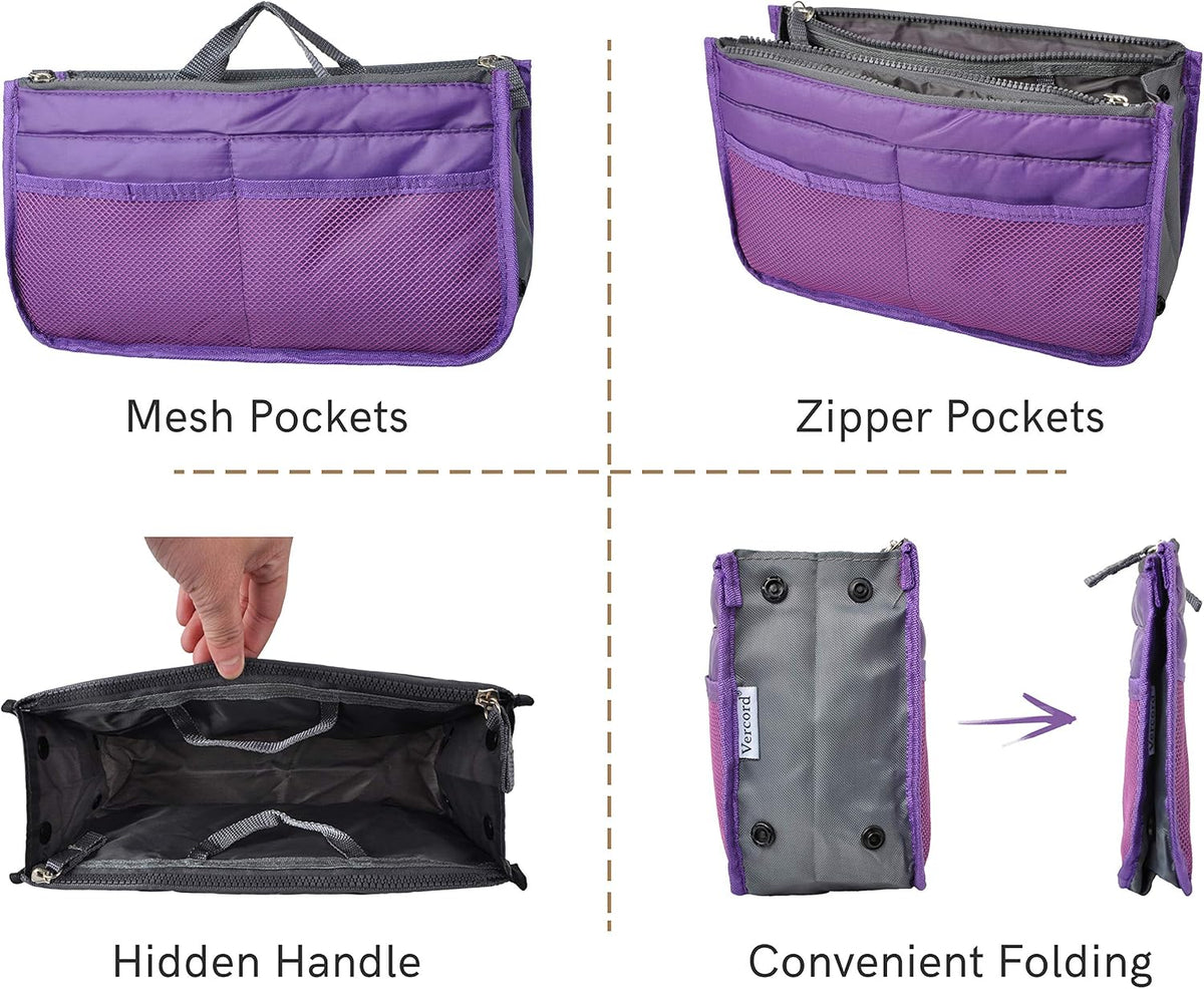 Purse Organizer Insert for Handbags Bag Organizers Inside Tote Pocketbook Women Nurse Nylon 13 Pockets Black Small