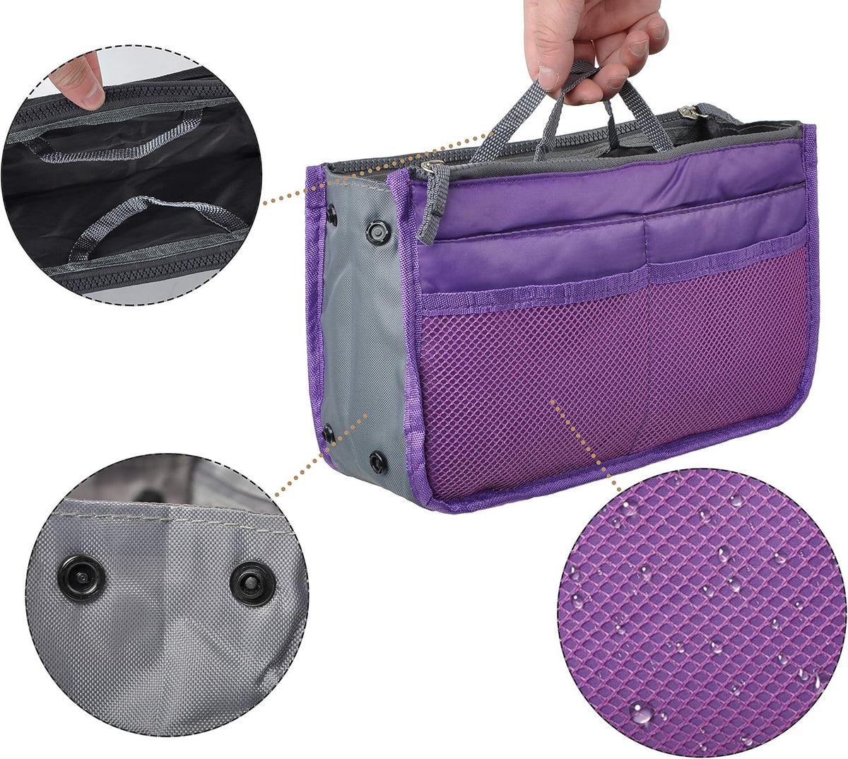 Purse Organizer Insert for Handbags Bag Organizers Inside Tote Pocketbook Women Nurse Nylon 13 Pockets Black Small