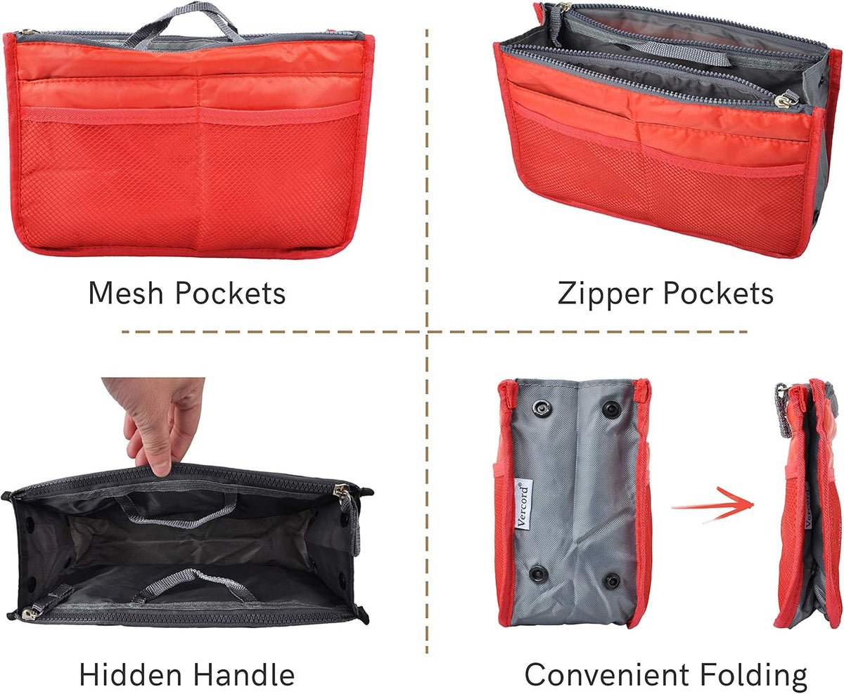 Purse Organizer Insert for Handbags Bag Organizers Inside Tote Pocketbook Women Nurse Nylon 13 Pockets Black Small