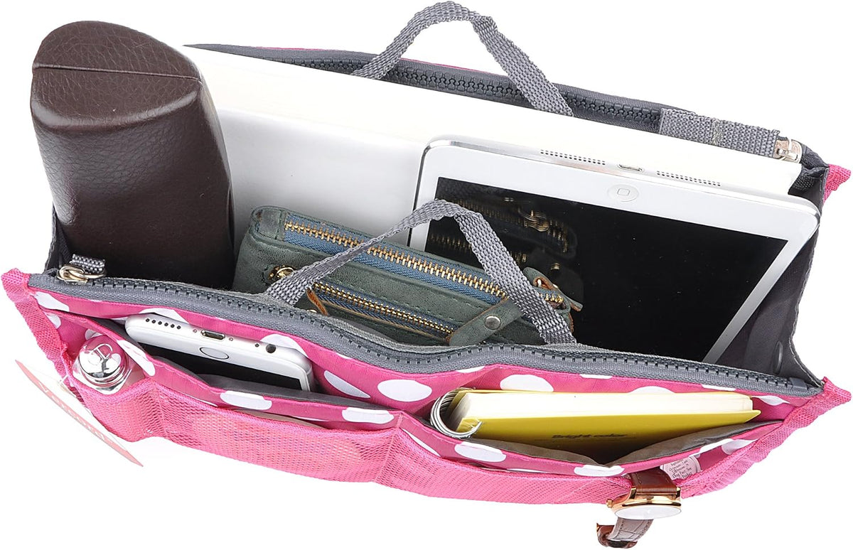 Purse Organizer Insert for Handbags Bag Organizers Inside Tote Pocketbook Women Nurse Nylon 13 Pockets Black Small